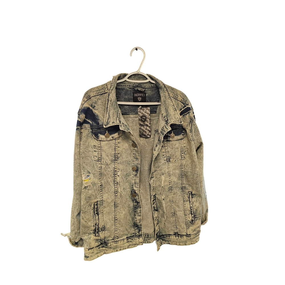 Encrypted Mens Acid Wash Distressed Denim Jacket XXL Blue E981340-IW-C12